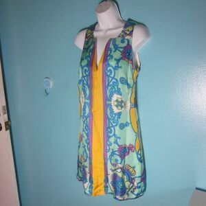 Julie Brown Womens Size 4 Colorful Lightweight Silk Shift Lined w/ Side Zip 34 B